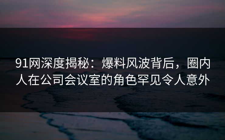 91网深度揭秘：爆料风波背后，圈内人在公司会议室的角色罕见令人意外