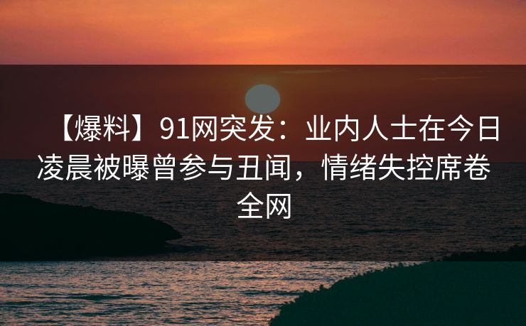 【爆料】91网突发：业内人士在今日凌晨被曝曾参与丑闻，情绪失控席卷全网
