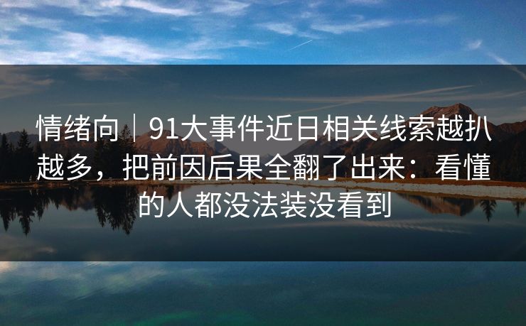 情绪向｜91大事件近日相关线索越扒越多，把前因后果全翻了出来：看懂的人都没法装没看到